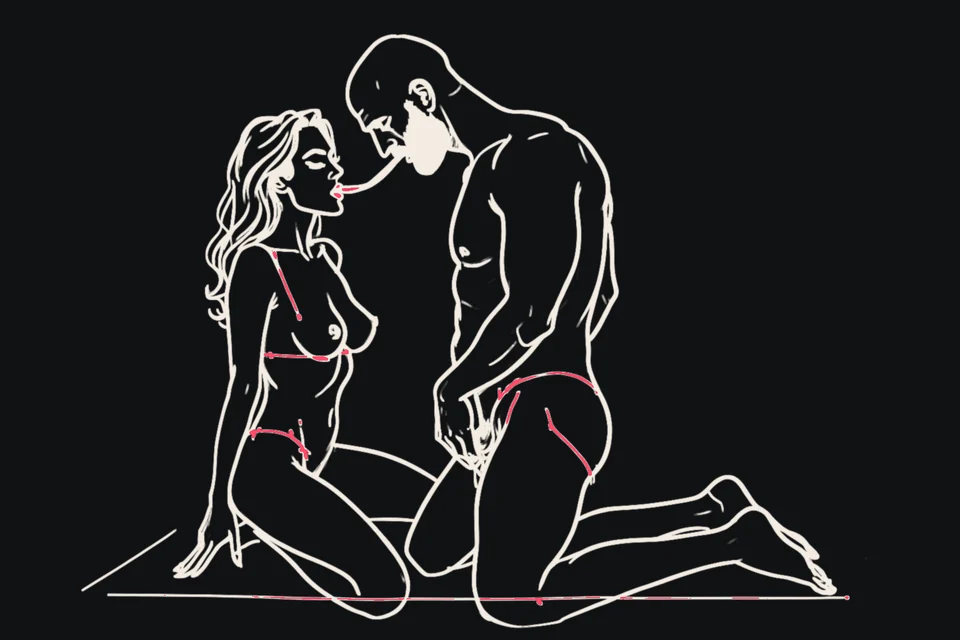A kneeling woman in front of a standing man