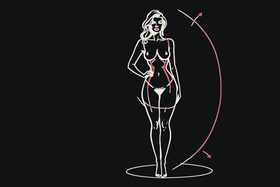 A woman with an hourglass figure stands with a hand on her hip