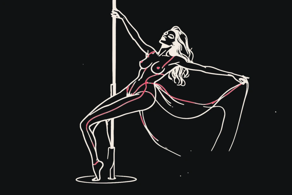 A woman dances around a pole