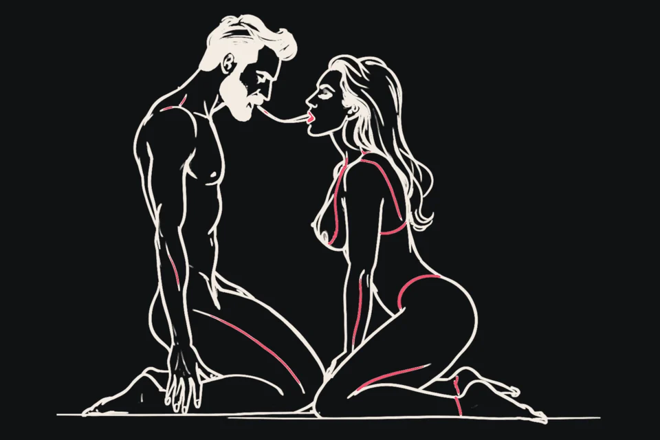 A kneeling woman in front of a standing man