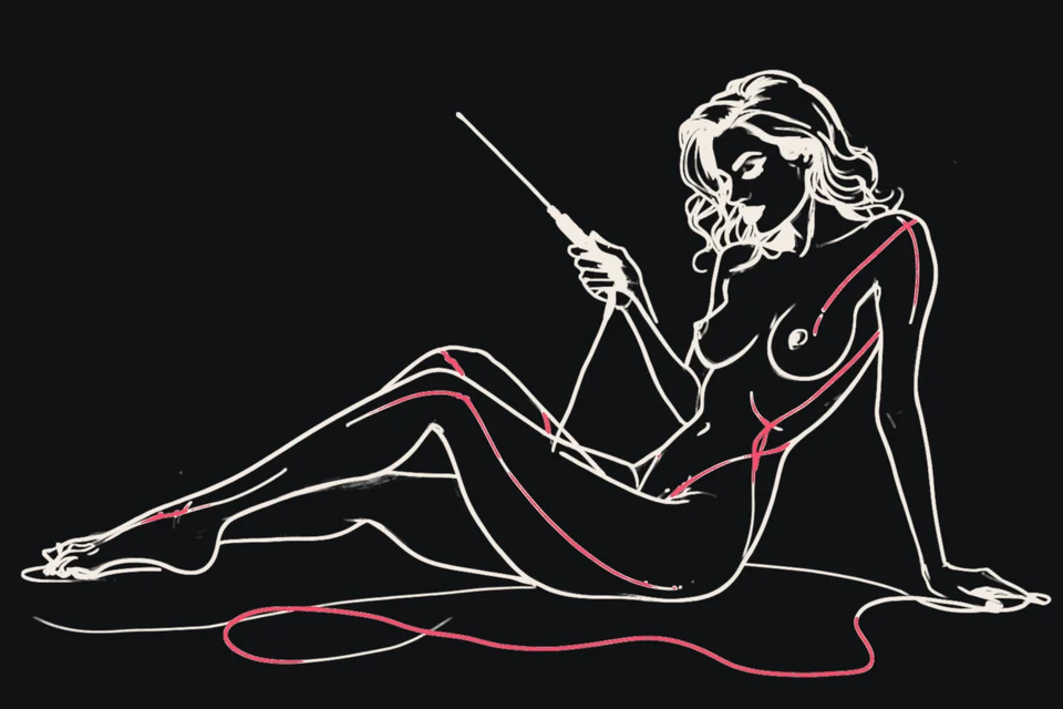 A reclining woman with her head back