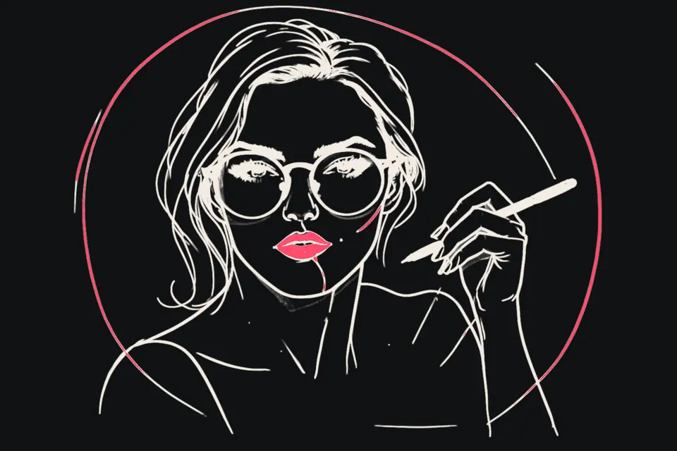 A woman looks over the rims of her round glasses