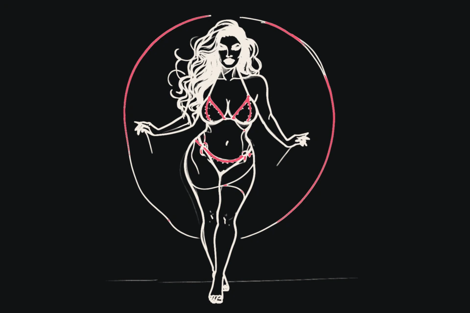 A curvy Latina woman with hoop earrings dances