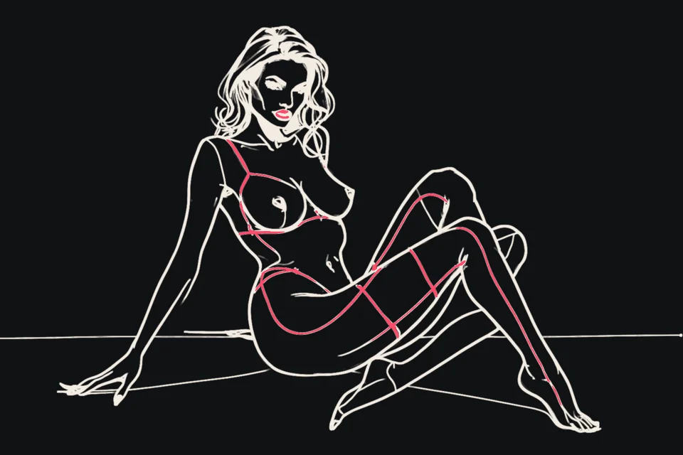 A woman pulls sheer tights up one leg