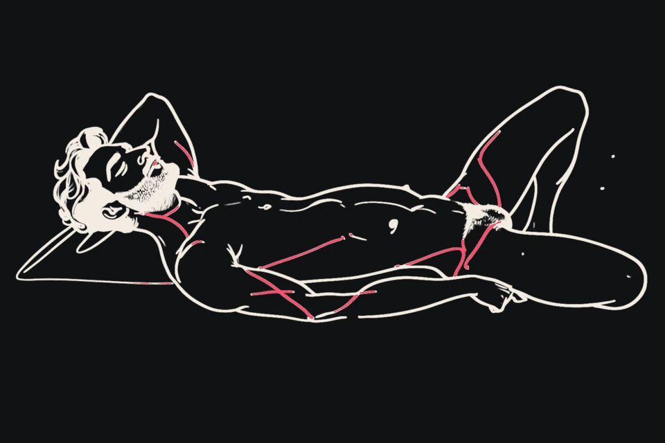 A very flexible man curls forward