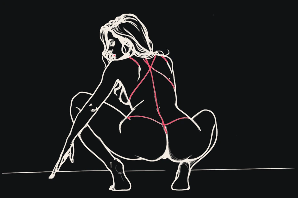 A woman twerks with motion lines around her