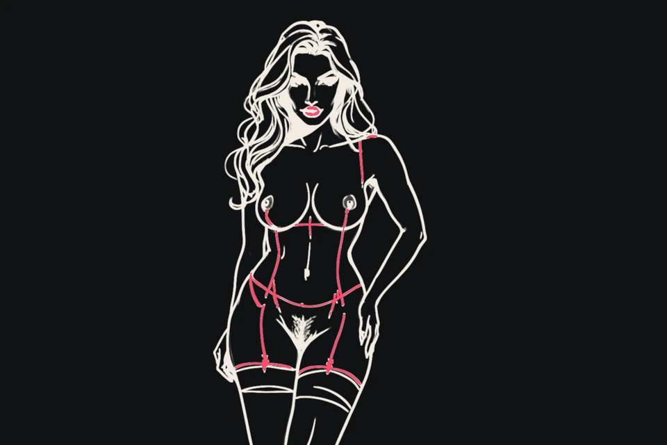 A trans woman in thigh-high stockings strikes a proud pose
